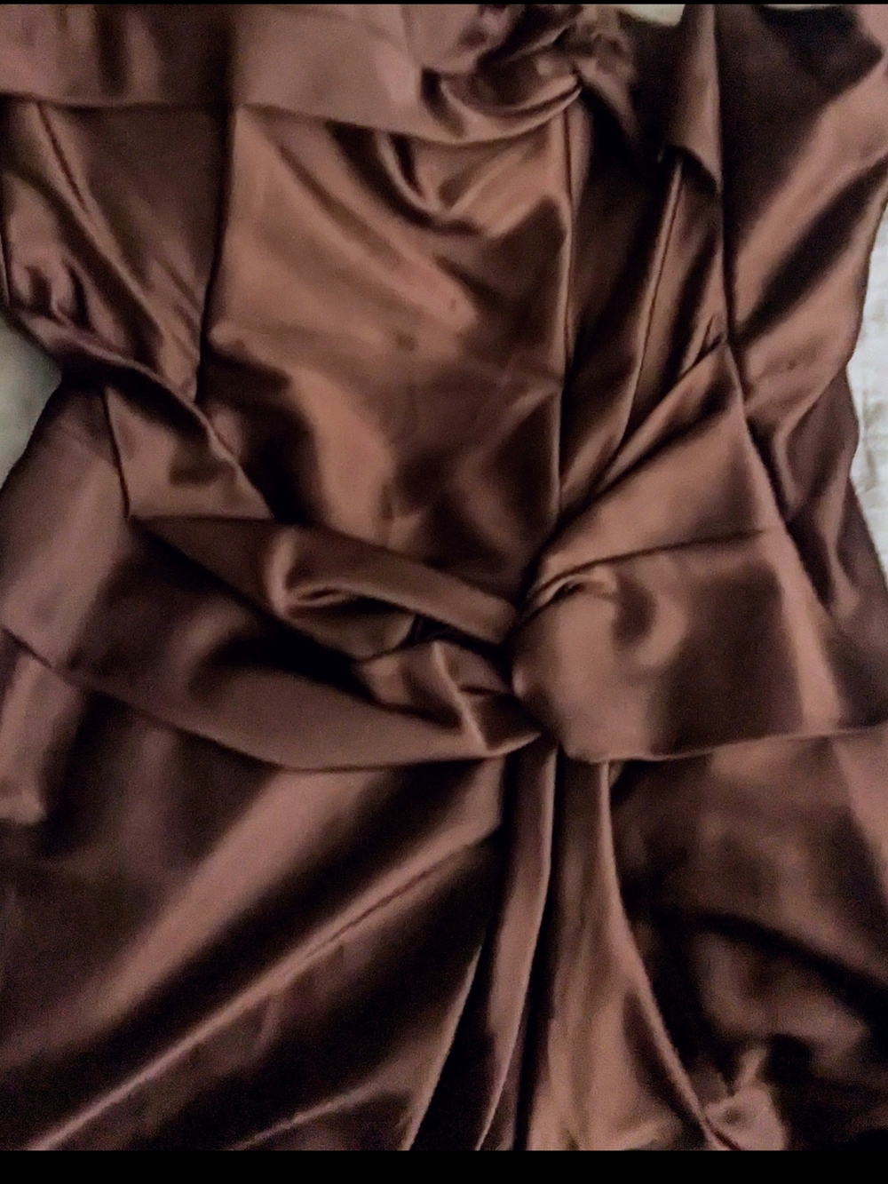 Vintage Juno Strapless Satin Gown Warm Brown Formal Dress with Shawl - Picture 12 of 12
